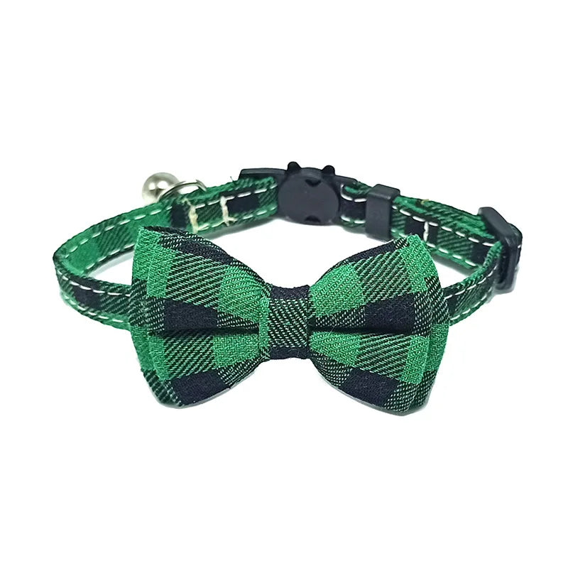 Plaid Bow Tie Collar with Bell – Adjustable Pet Collar for Cats & Small Dogs