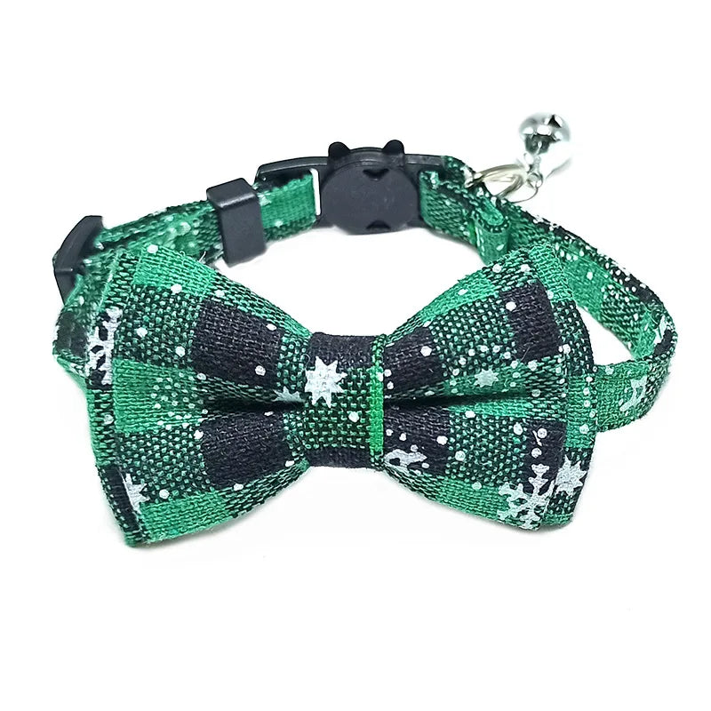 Plaid Bow Tie Collar with Bell – Adjustable Pet Collar for Cats & Small Dogs