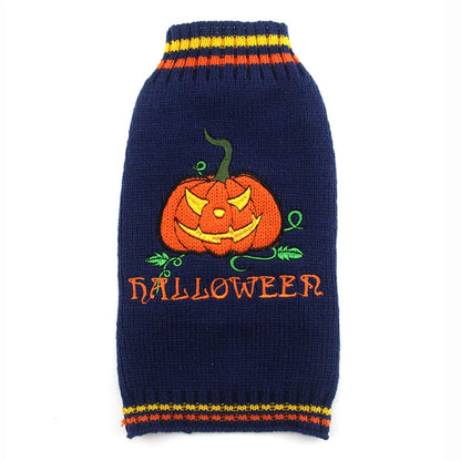 Spooky Halloween Pumpkin & Skull Dog Sweater — Cozy Fall Puppy Coat