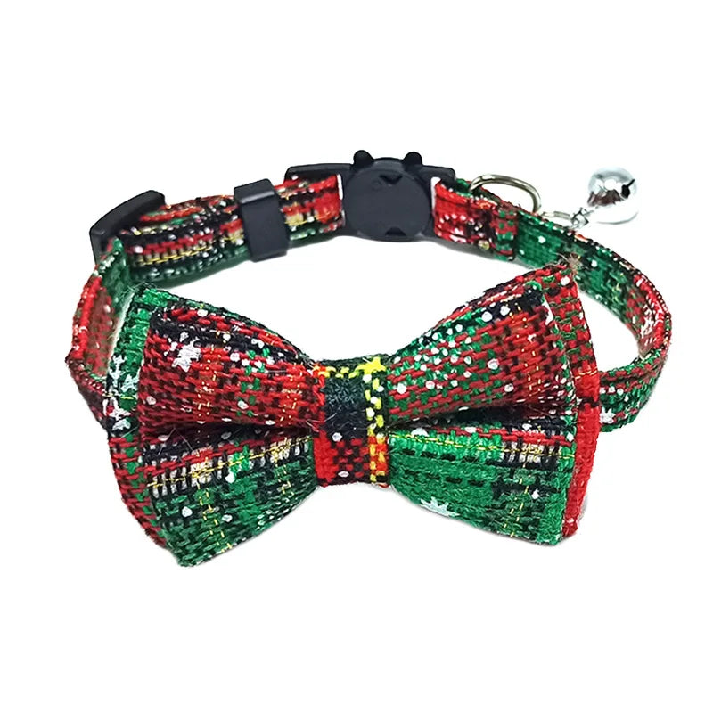 Plaid Bow Tie Collar with Bell – Adjustable Pet Collar for Cats & Small Dogs