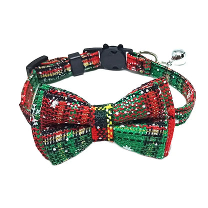 Plaid Bow Tie Collar with Bell – Adjustable Pet Collar for Cats & Small Dogs