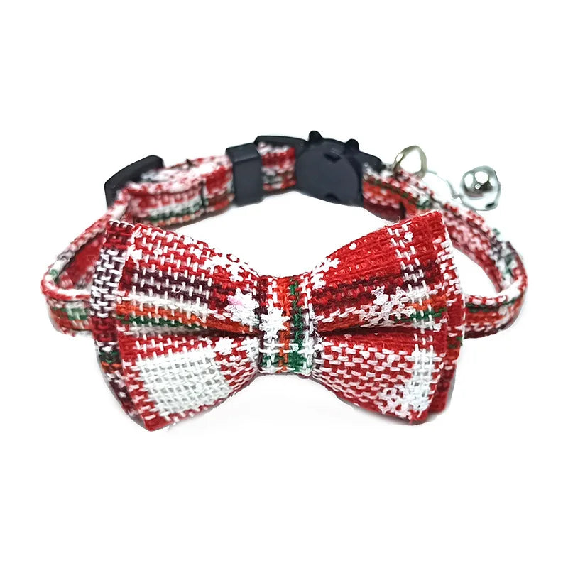 Plaid Bow Tie Collar with Bell – Adjustable Pet Collar for Cats & Small Dogs