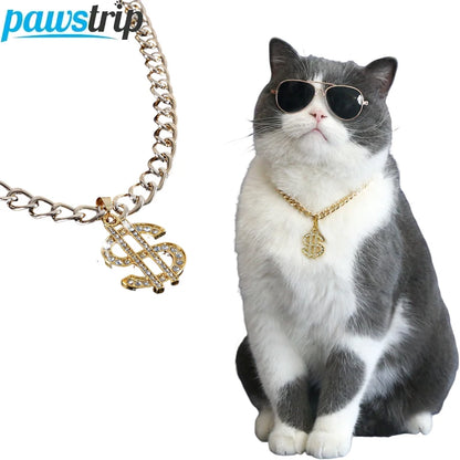 Luxury Gold Dollar Pet Necklace – Adjustable Bling Collar for Cats & Small Dogs
