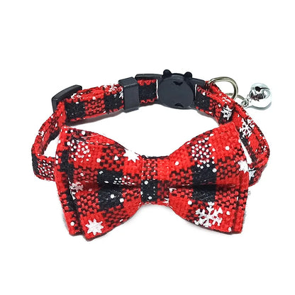 Plaid Bow Tie Collar with Bell – Adjustable Pet Collar for Cats & Small Dogs