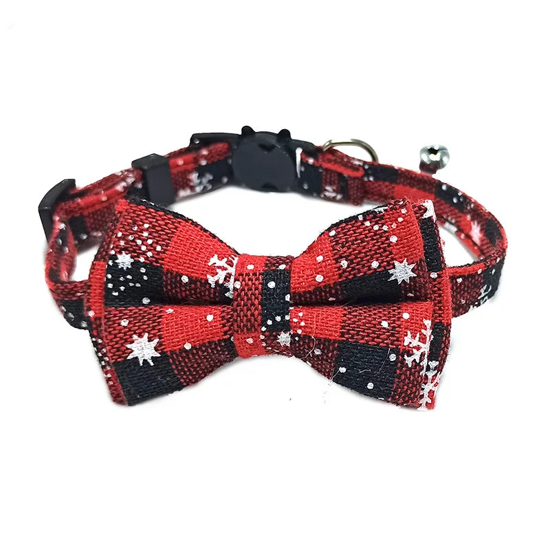 Plaid Bow Tie Collar with Bell – Adjustable Pet Collar for Cats & Small Dogs