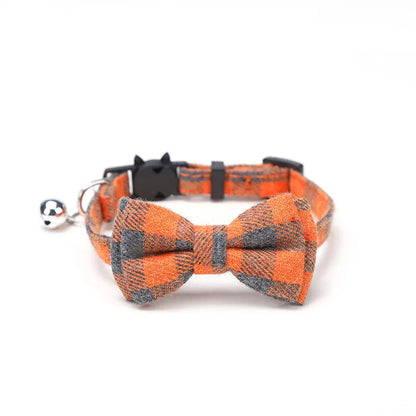Plaid Bow Tie Collar with Bell – Adjustable Pet Collar for Cats & Small Dogs