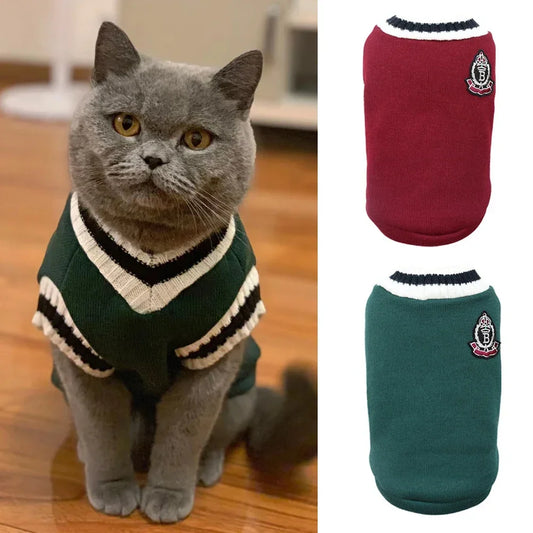 Preppy Pet Sweater – Warm Autumn & Winter Knit Pullover for Cats & Dogs