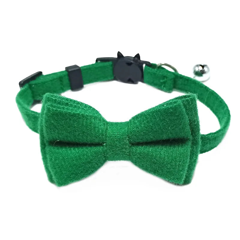 Plaid Bow Tie Collar with Bell – Adjustable Pet Collar for Cats & Small Dogs