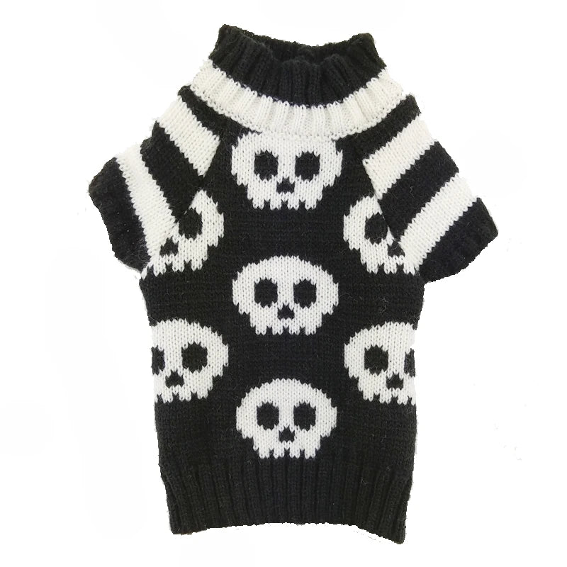 Spooky Halloween Pumpkin & Skull Dog Sweater — Cozy Fall Puppy Coat