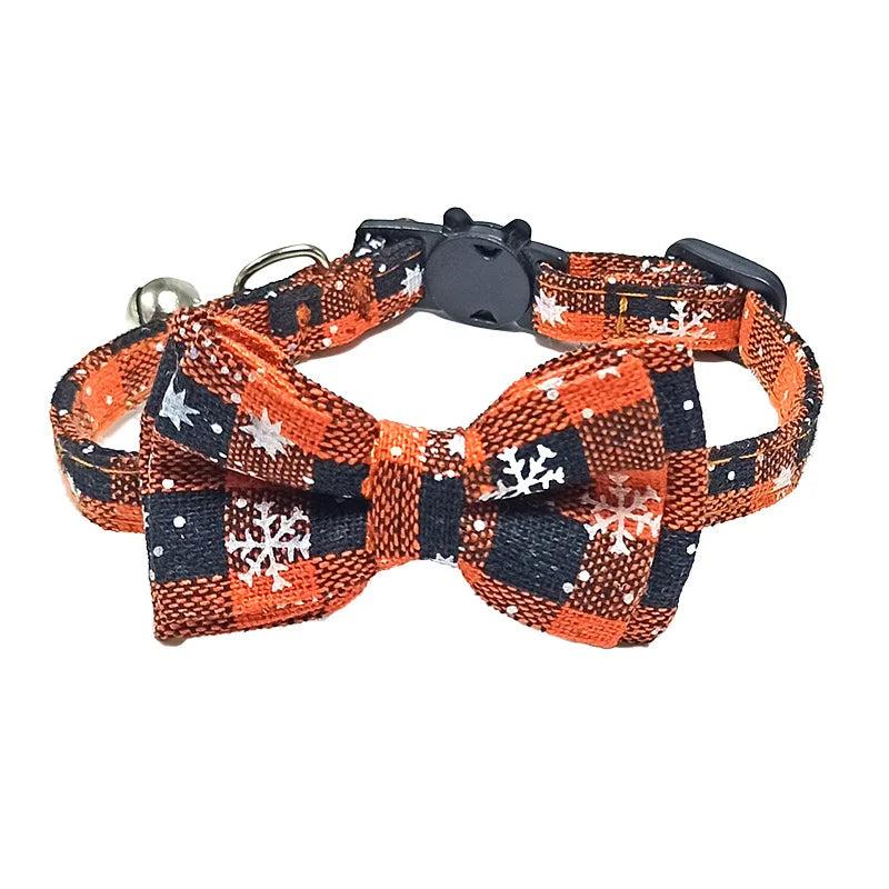 Plaid Bow Tie Collar with Bell – Adjustable Pet Collar for Cats & Small Dogs